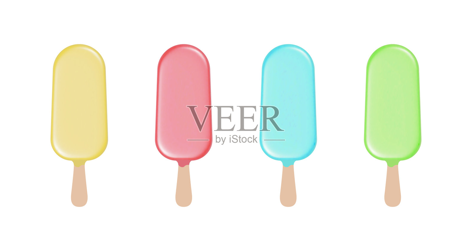 木棒上的一套彩色冰淇淋插画图片素材