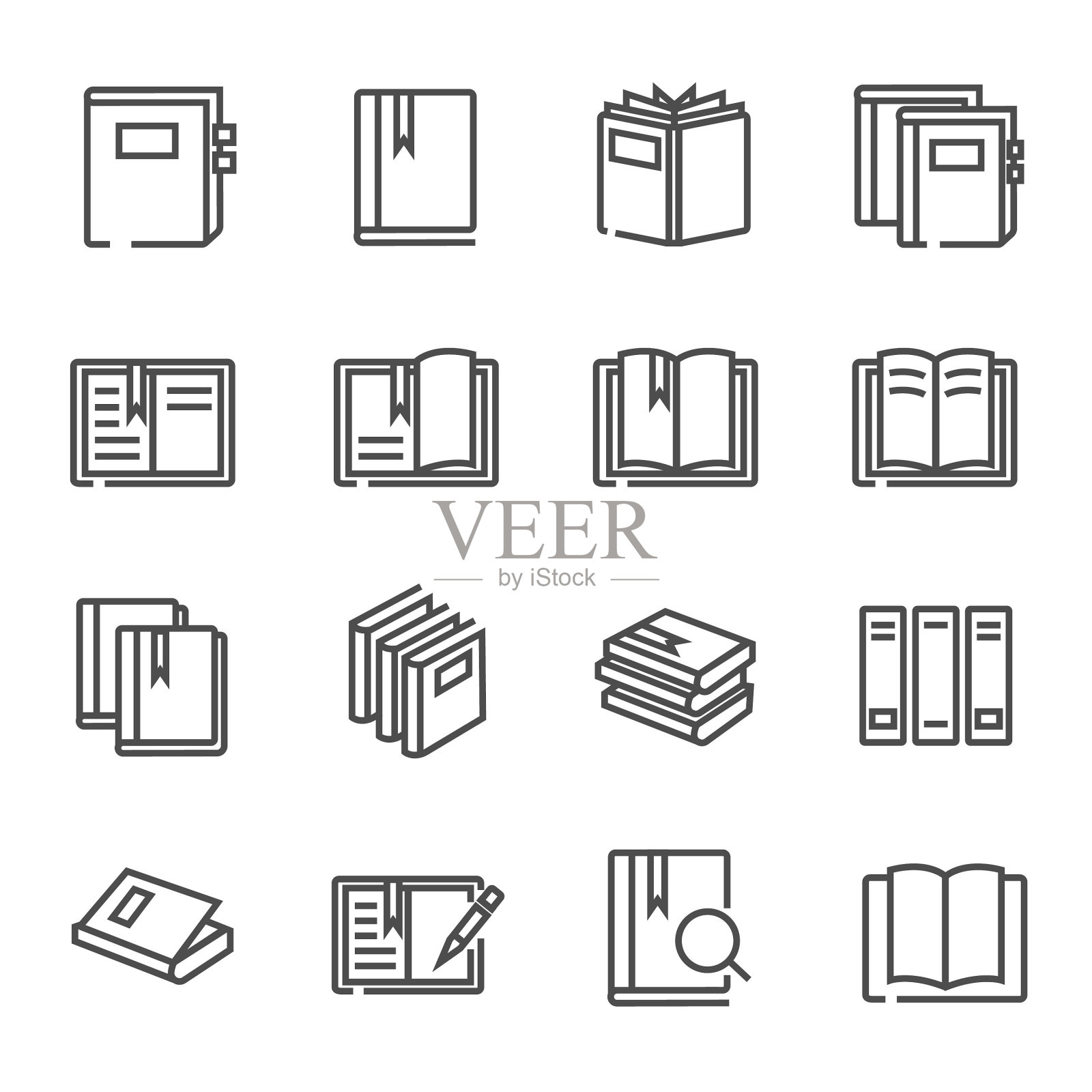 书的图标集文具图标集矢量插画图片素材