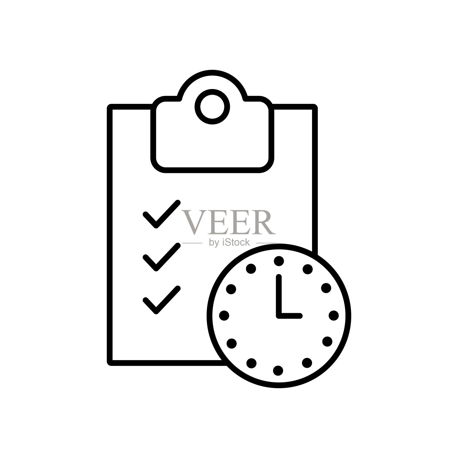 时间表大纲图标矢量。期限文件图标轮廓向量的持续时间。合同加班。计时器的元素。业务文件和时钟图标插画图片素材