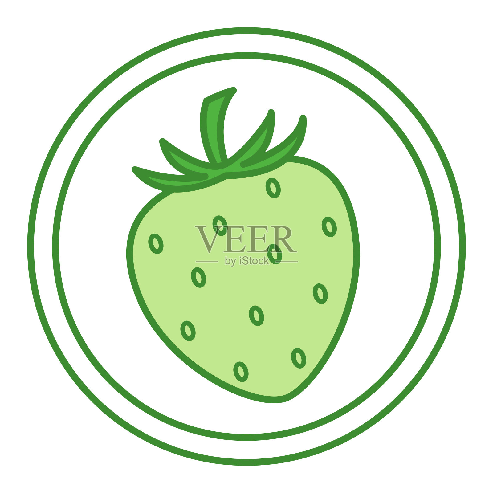 绿色图标包含浆果。草莓矢量图标。天然和有机食品。过敏的危险。产品标签插画图片素材