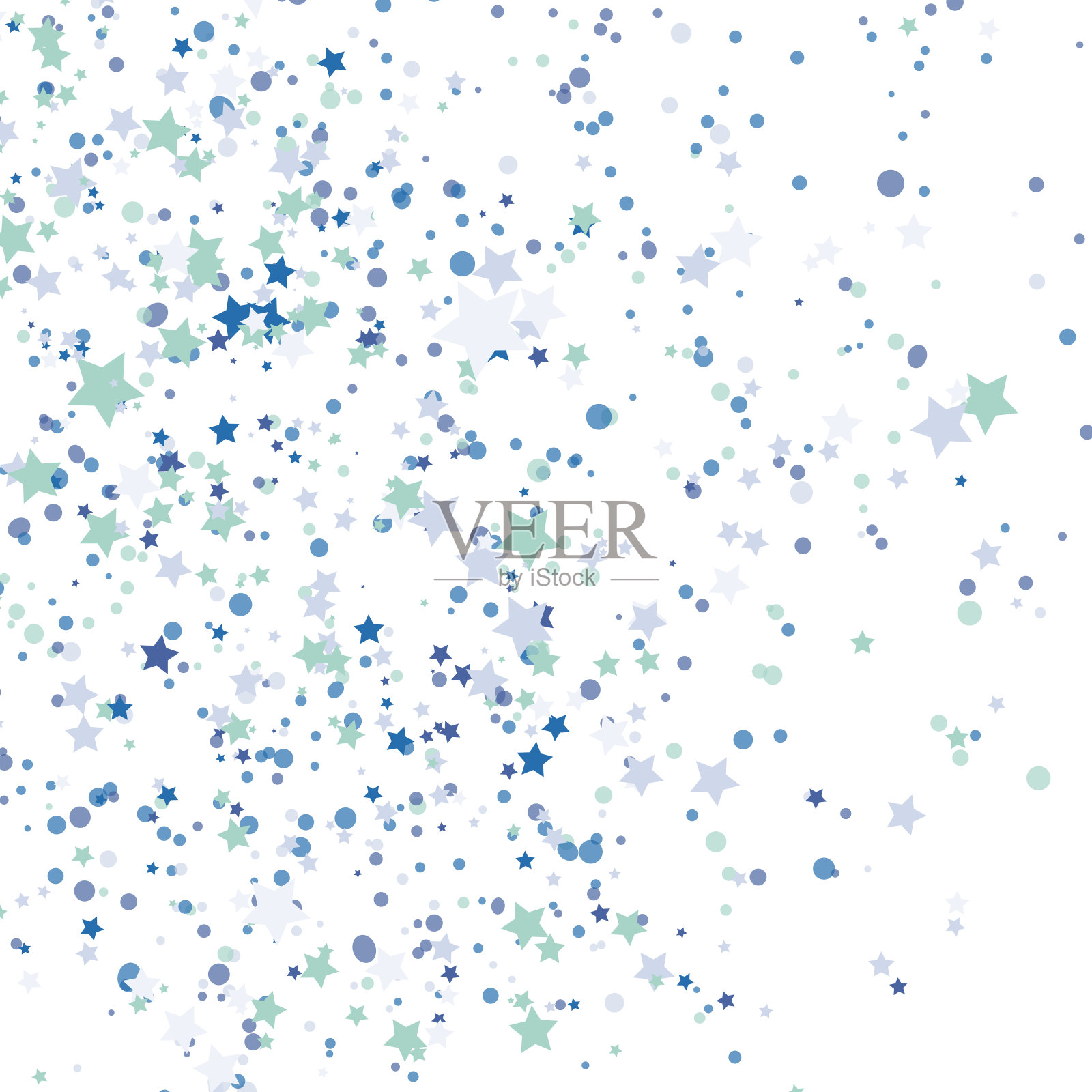 星星蓝色闪光纸屑孤立在模糊抽象的白色背景。喜庆的节日背景。庆祝活动的概念。下落的魔法金粒子。邀请函模型。俯视图，平铺插画图片素材
