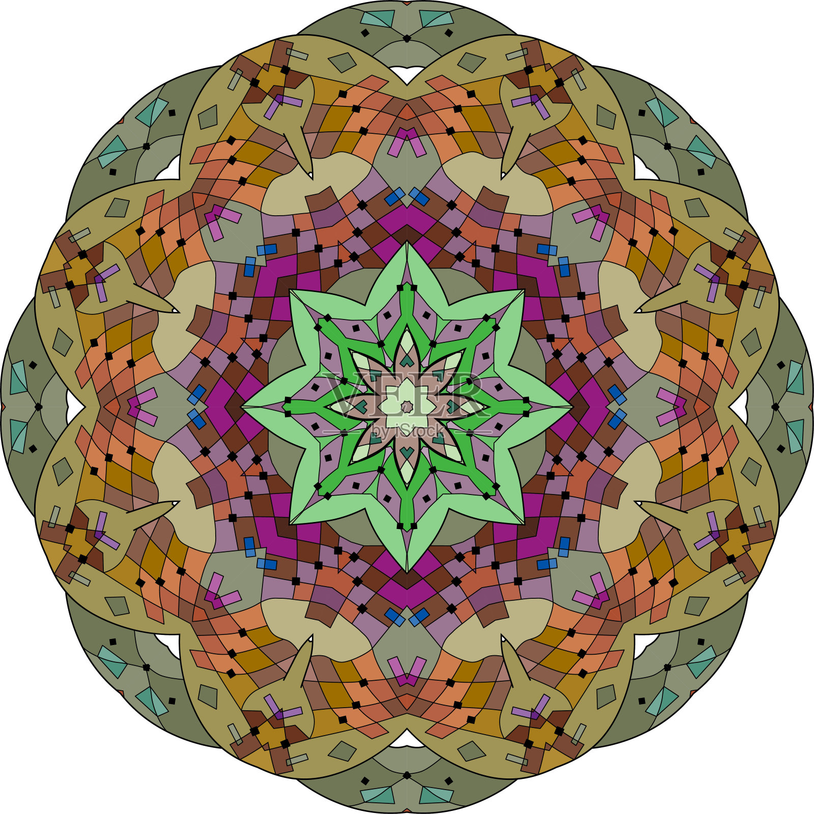 五颜六色可爱的曼陀罗。装饰性不寻常的圆形装饰品。插画图片素材