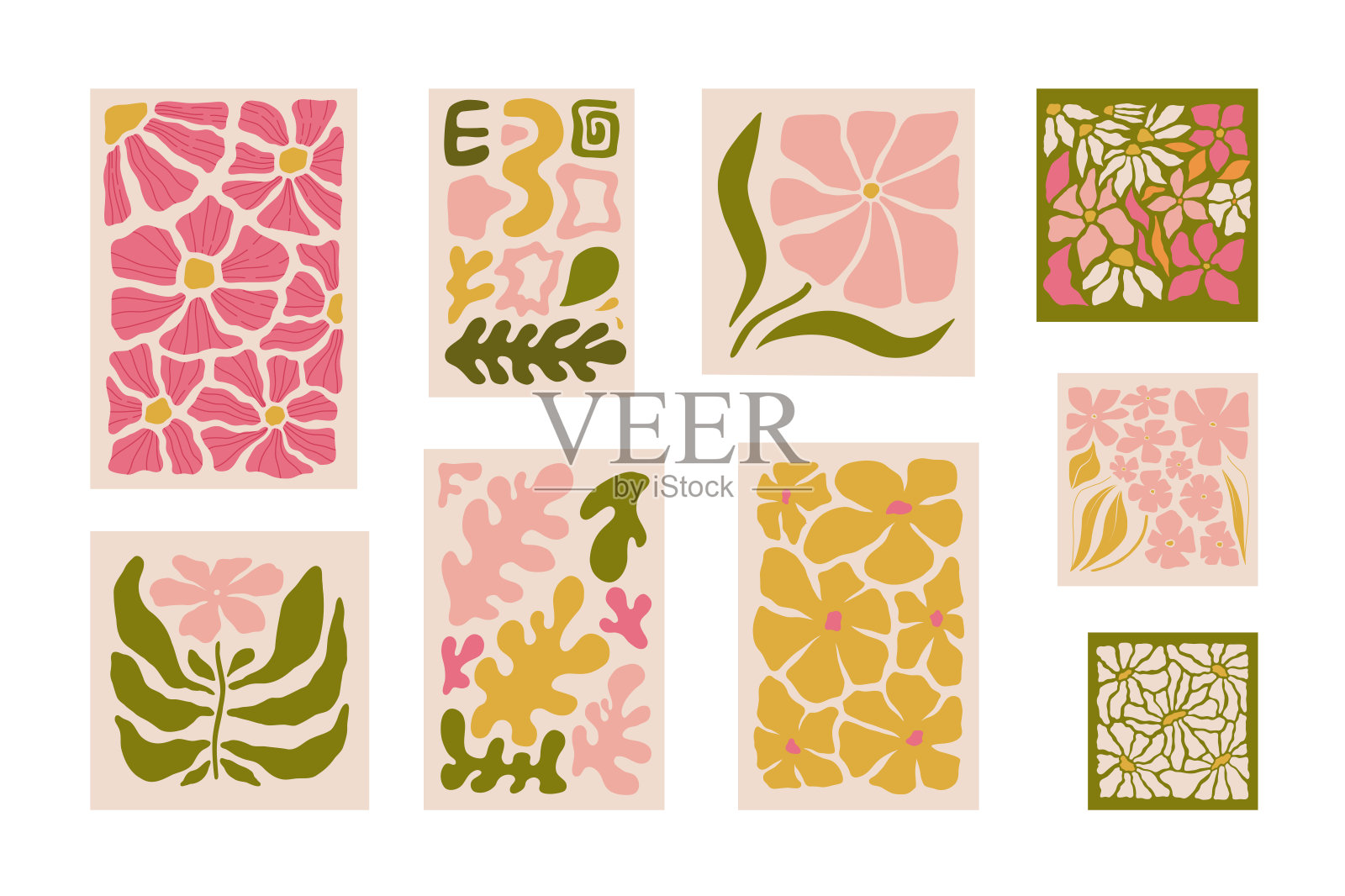 花卉抽象元素。植物成分。现代新潮的极简风格。花海报，邀请。矢量安排贺卡或邀请设计插画图片素材