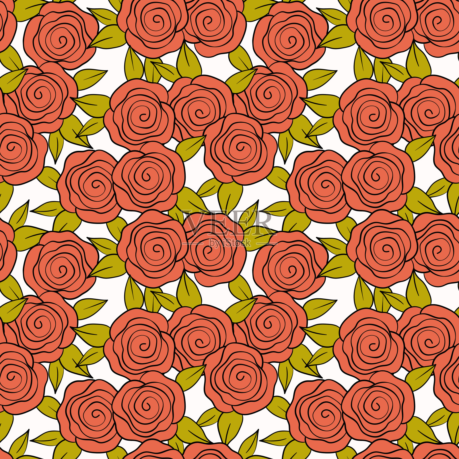 春天彩色矢量插图与玫瑰。卡通风格。设计面料，纺织品，纸张。节日印刷复活节，生日，3月8日。带叶子的花插画图片素材