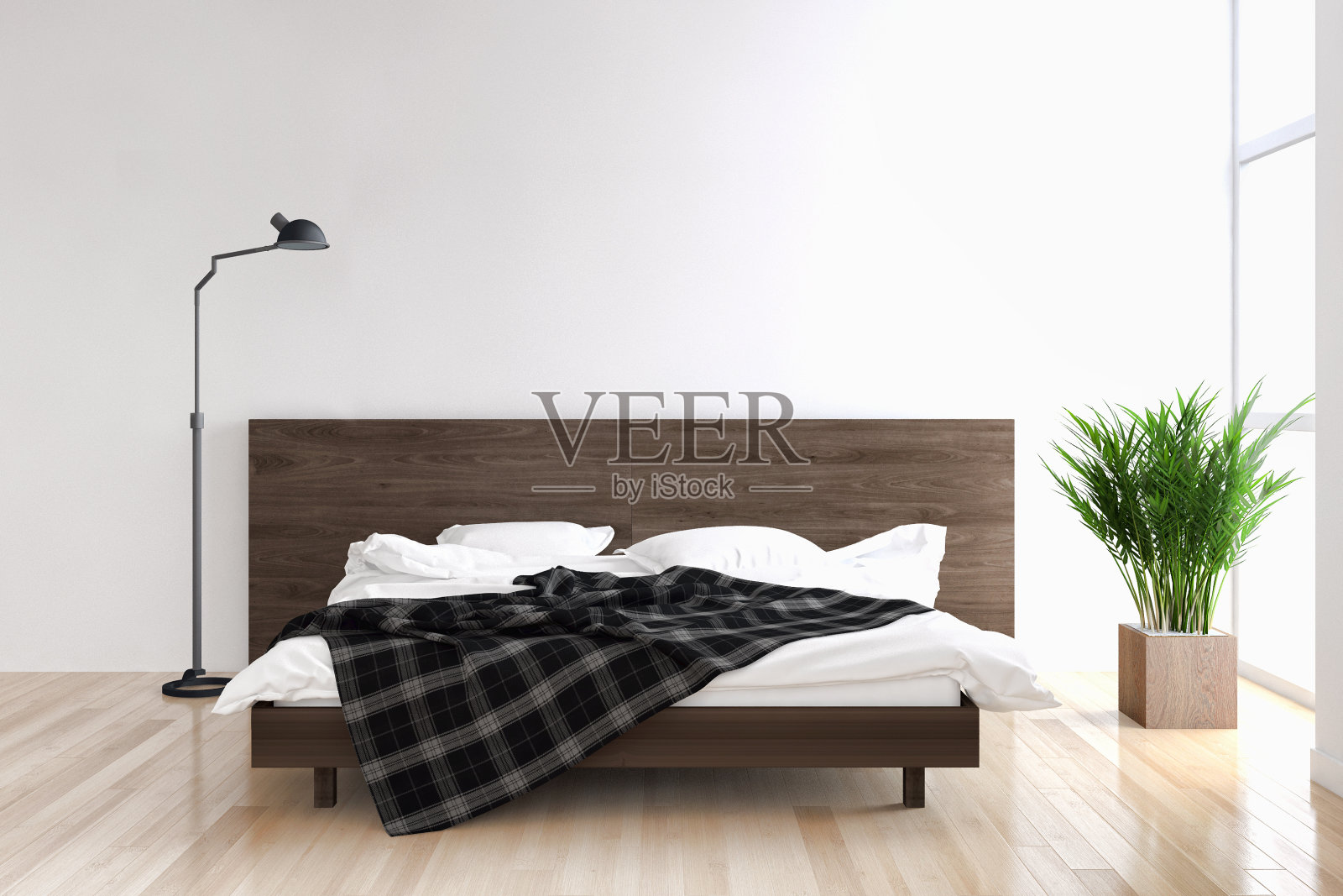 现代明亮的卧室室内3D渲染插图电脑生成的图像照片摄影图片