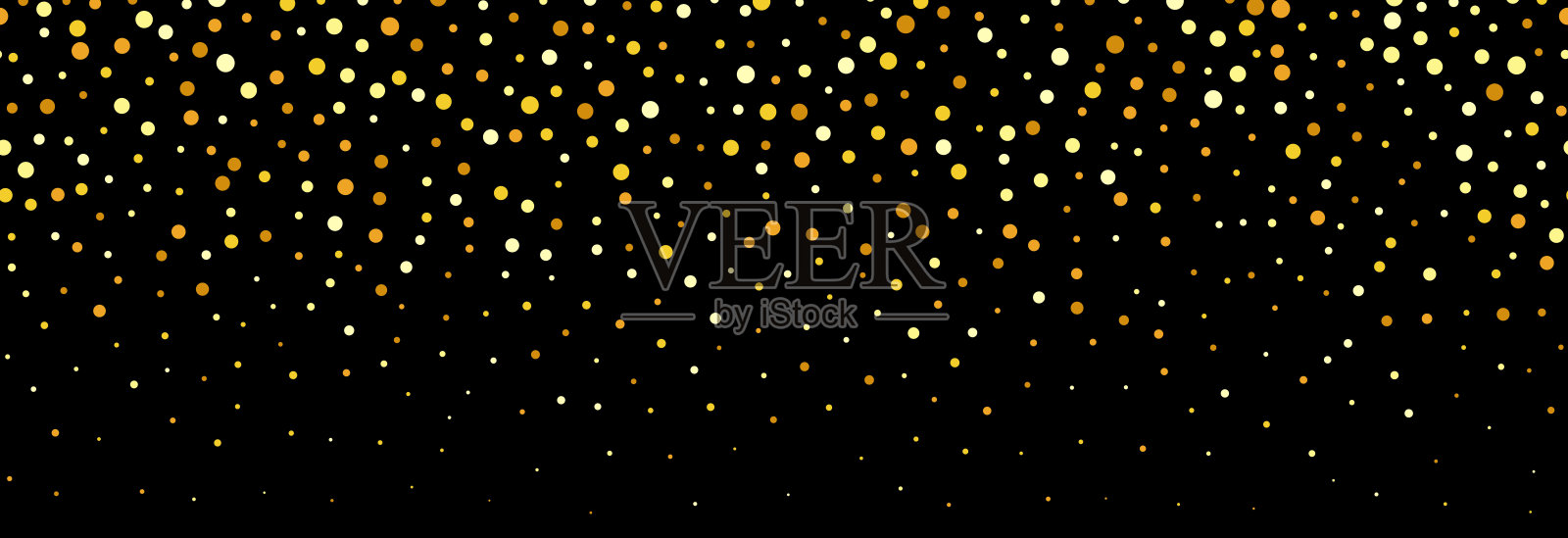 金色落彩图案在黑色的背景。重复金色闪光图案。黄色和橙色的小点墙纸。庆祝圣诞节、新年或生日聚会装饰。向量的背景插画图片素材