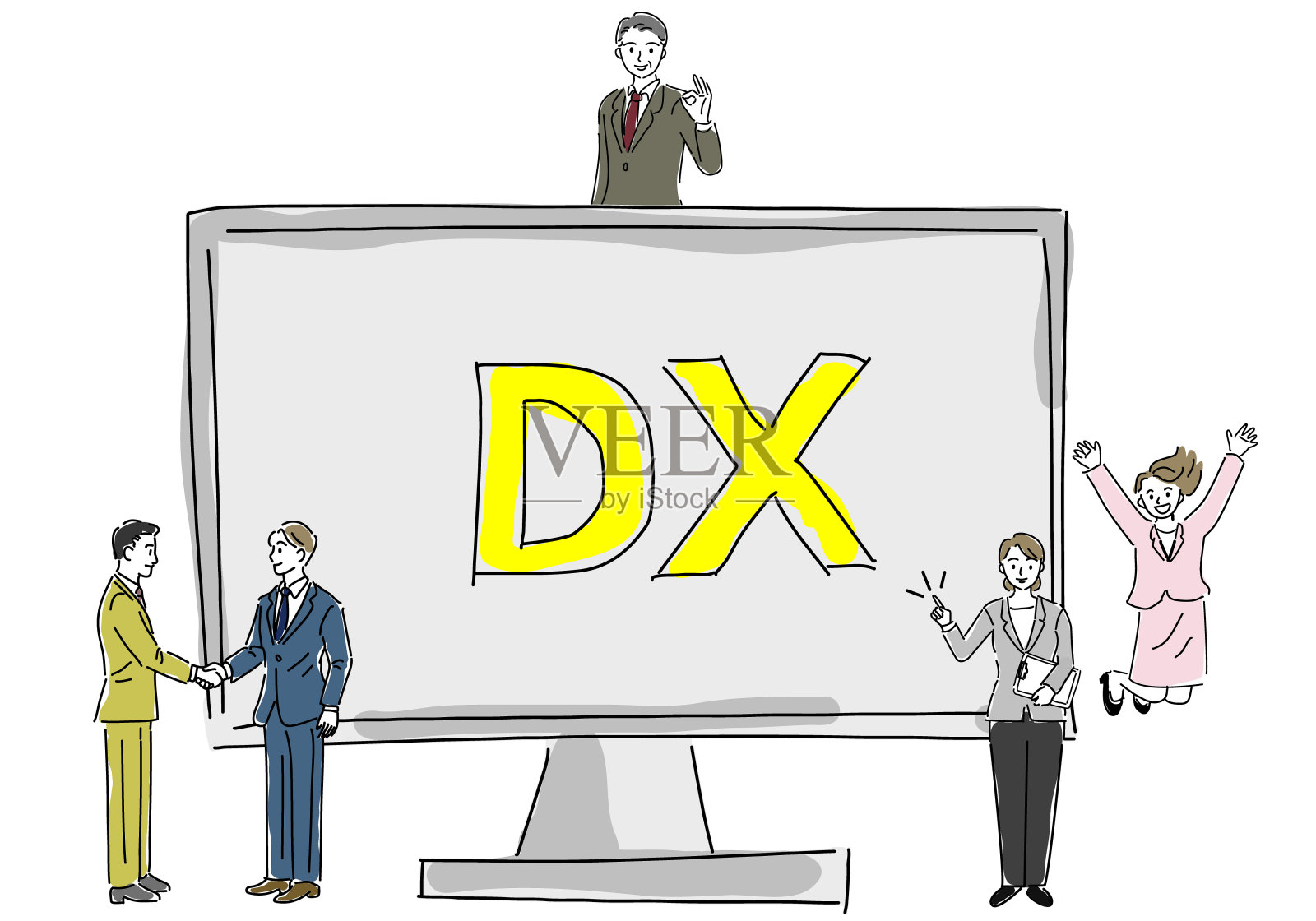 电脑和办公室人员的DX图像。插画图片素材