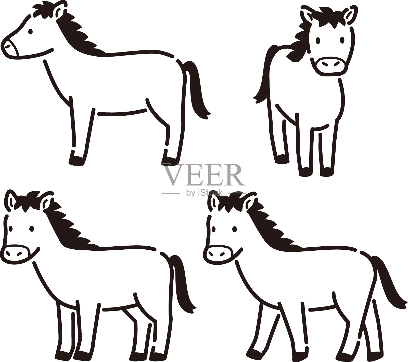 简单而可爱的马插图集插画图片素材