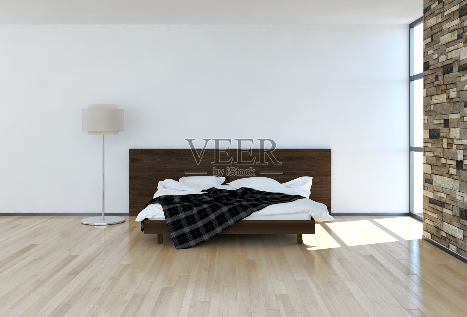 现代明亮的卧室室内3D渲染插图电脑生成的图像照片摄影图片