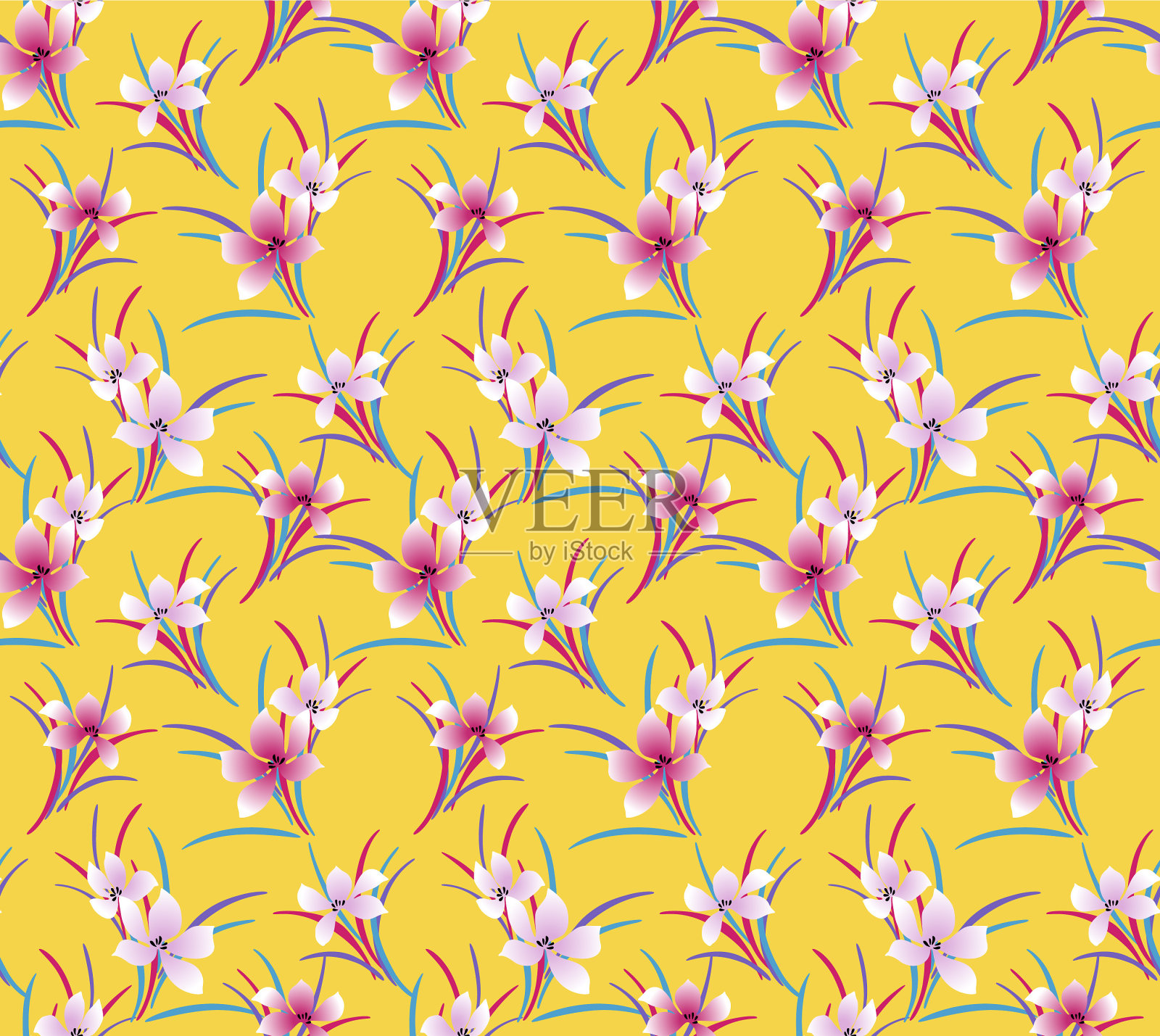 日本甜植物花束矢量无缝图案插画图片素材