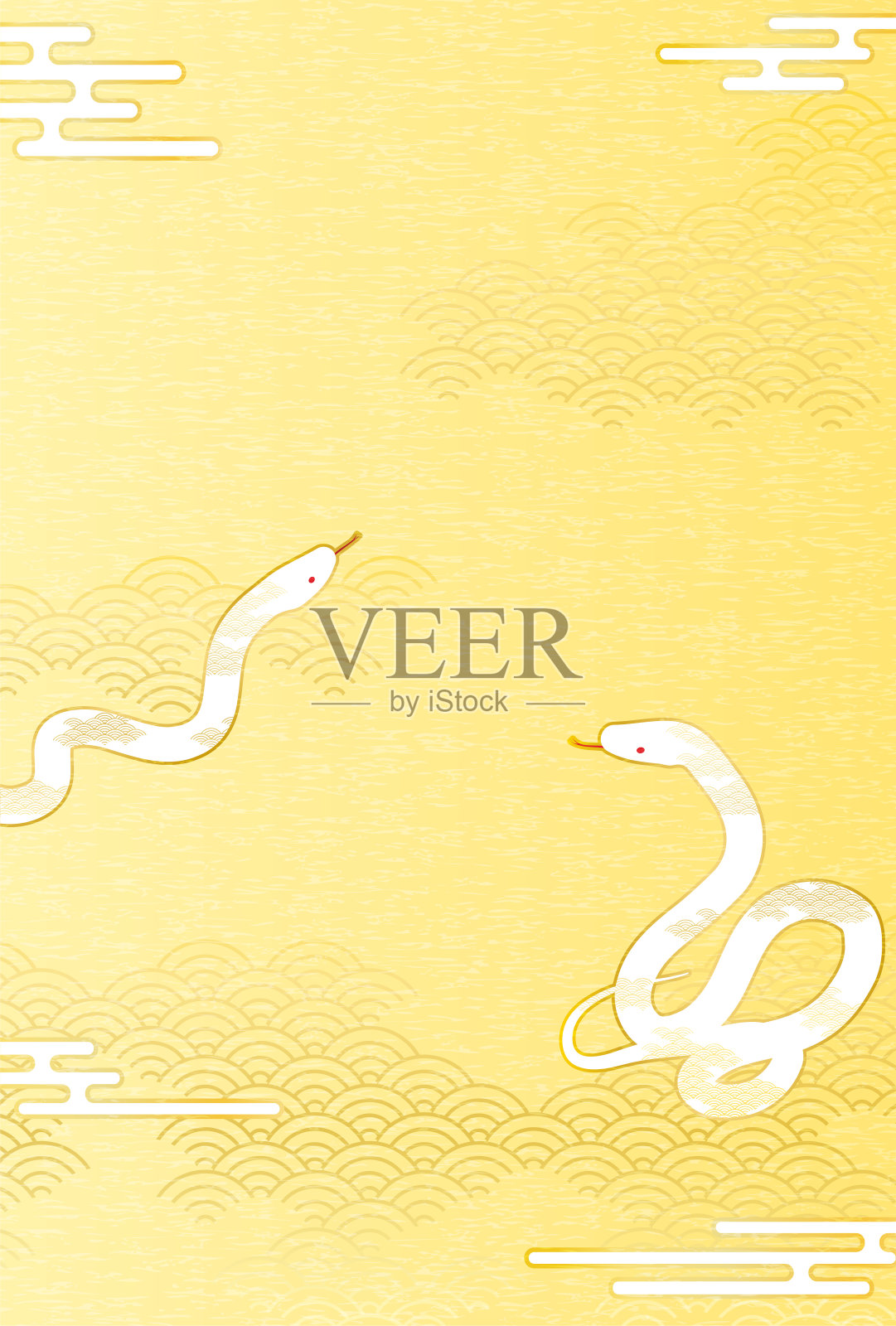 2025蛇新年贺卡，两条蛇，日本图案背景插画图片素材