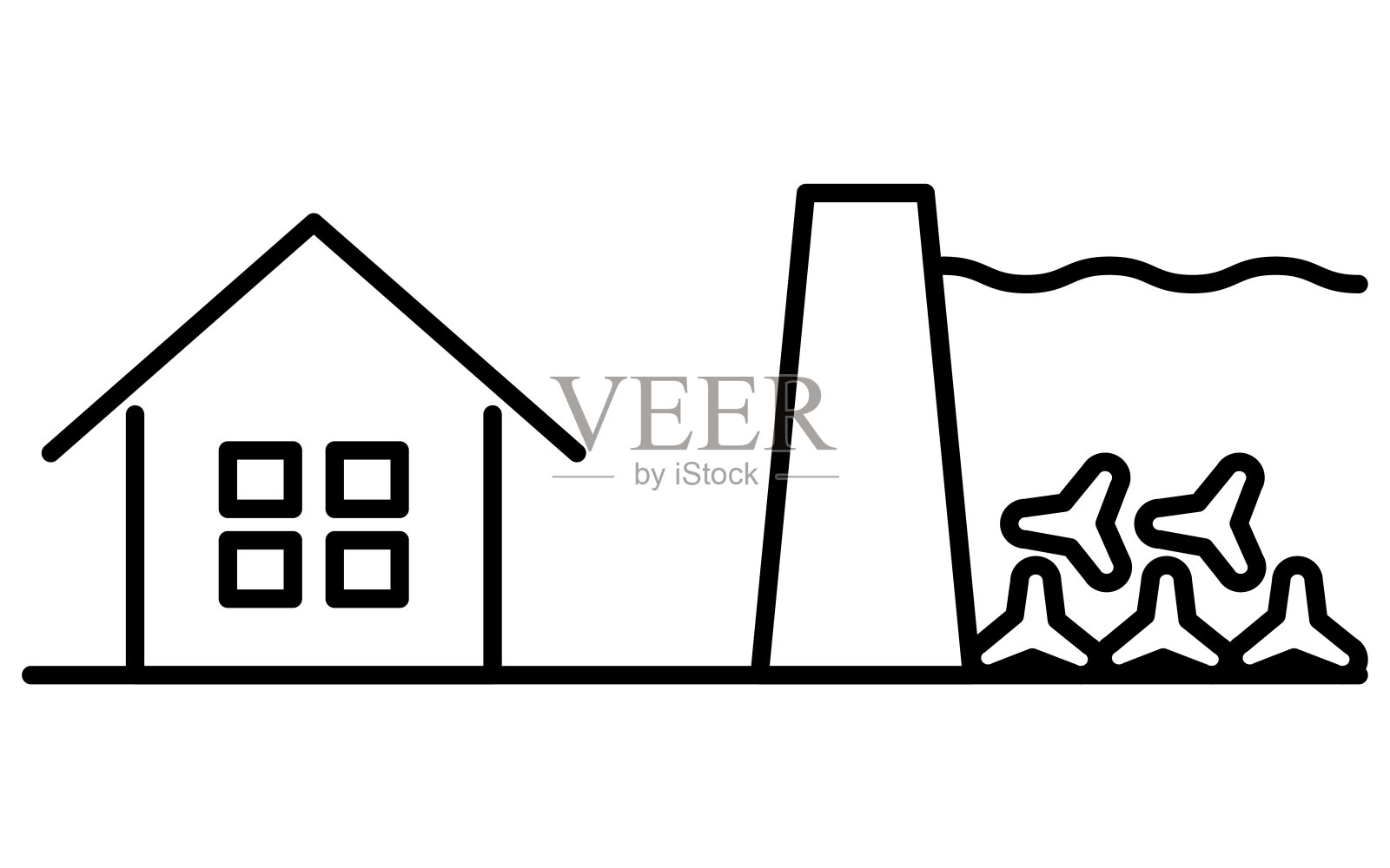 简单的线条绘制图标的自然灾害，风暴潮插画图片素材