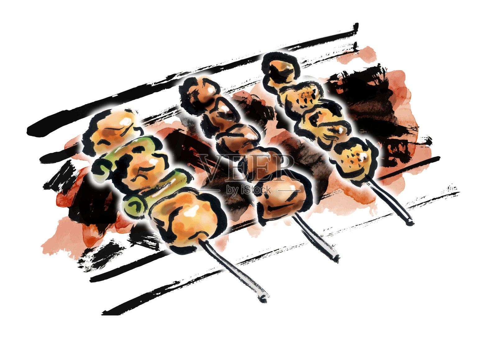 烤鸡肉正在木炭上烤。插画图片素材