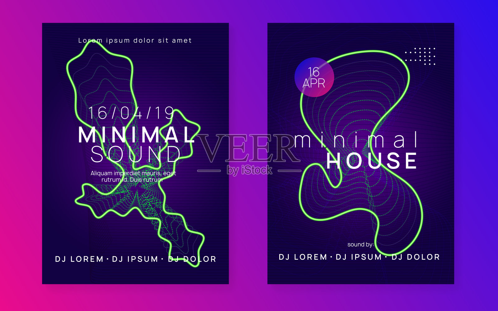 Edm传单。声音音乐会模板。蓝色舞旗。电影节。电邀请。迷幻电台邀请。紫罗兰派对设计。粉红Edm飞人插画图片素材