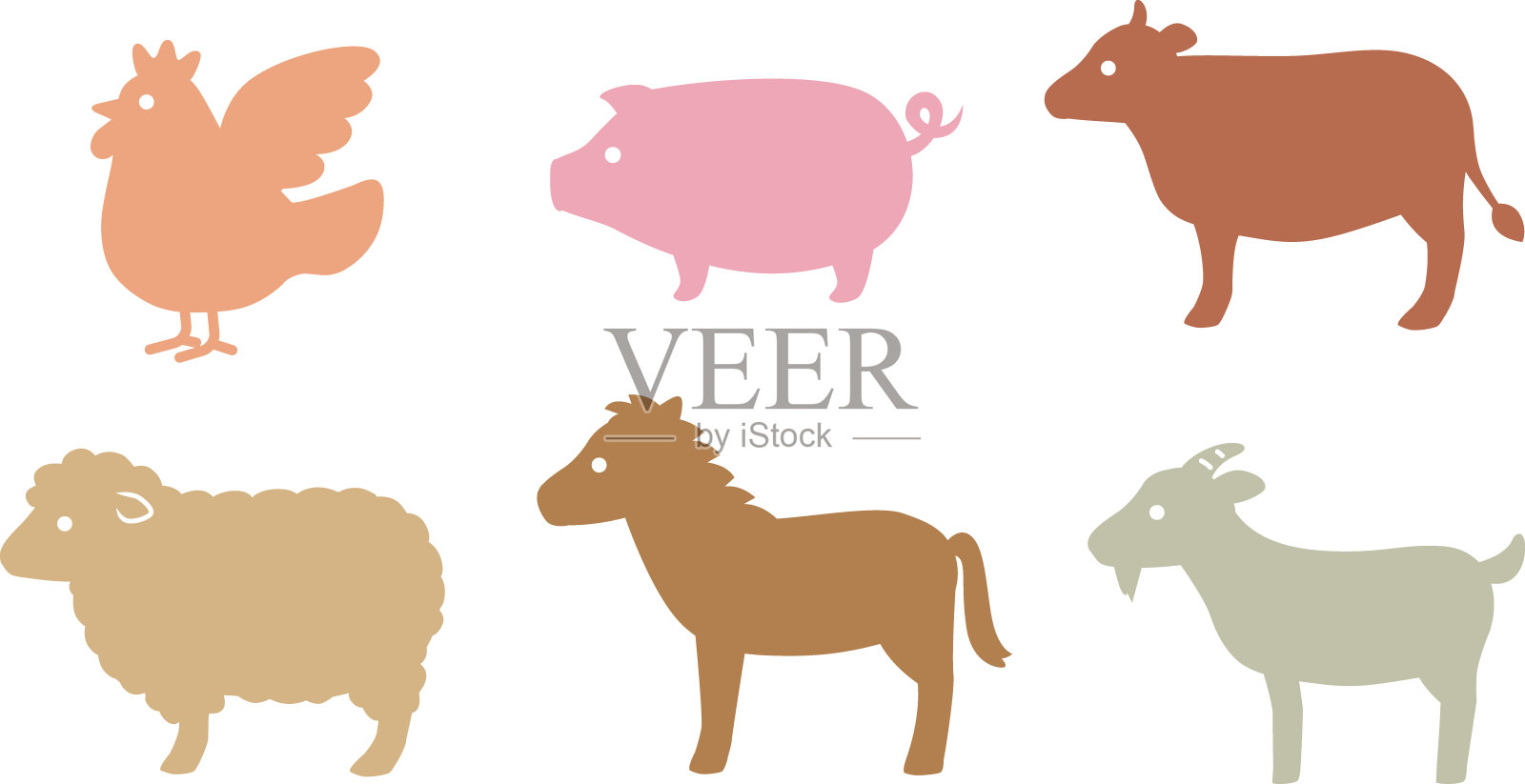 简单的野生和家养动物，食肉动物剪影插图插画图片素材