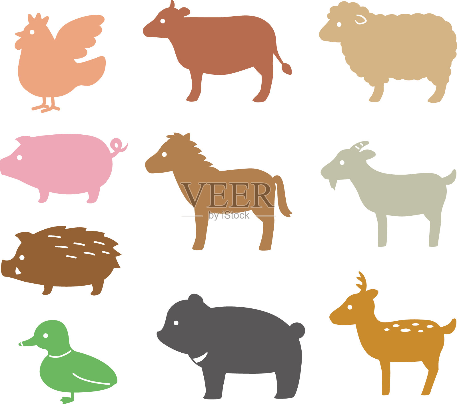 简单的野生和家养动物，食肉动物剪影插图插画图片素材