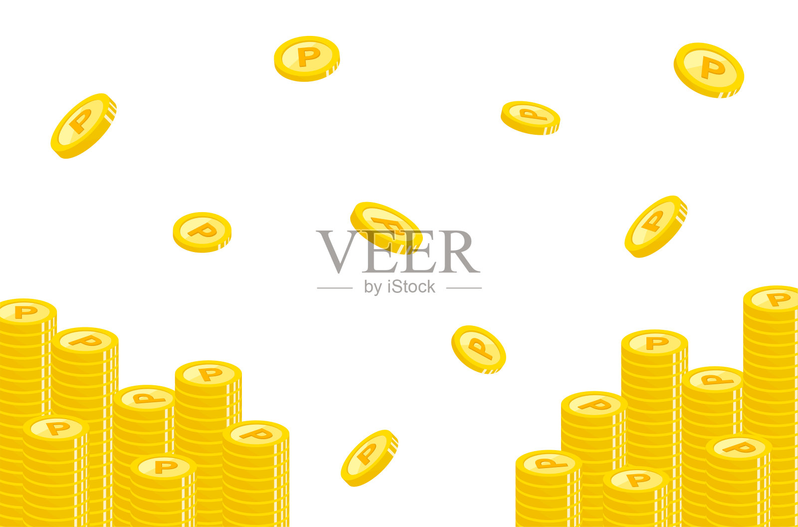 模板硬币和点的背景材料。推荐用于积分兑换横幅和网络广告框架。一堆钱的插图。插画图片素材