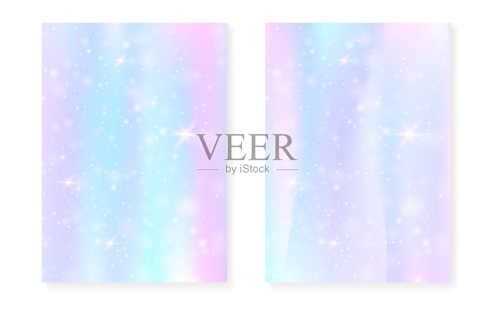 彩虹背景与卡哇伊公主梯度。神奇独角兽全息图。插画图片素材