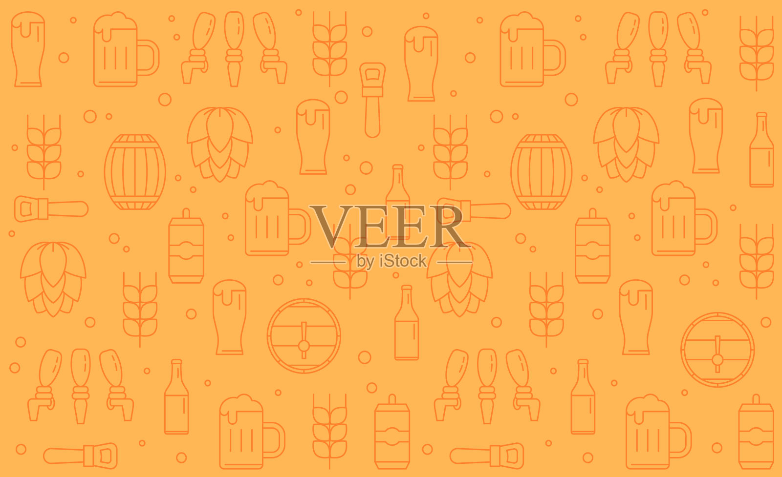 啤酒节背景与啤酒符号，图标，标志。啤酒杯，酒瓶，玻璃杯。啤酒节日。蓝色的设计。啤酒节黄色设计的横幅，海报，酒吧菜单插画图片素材