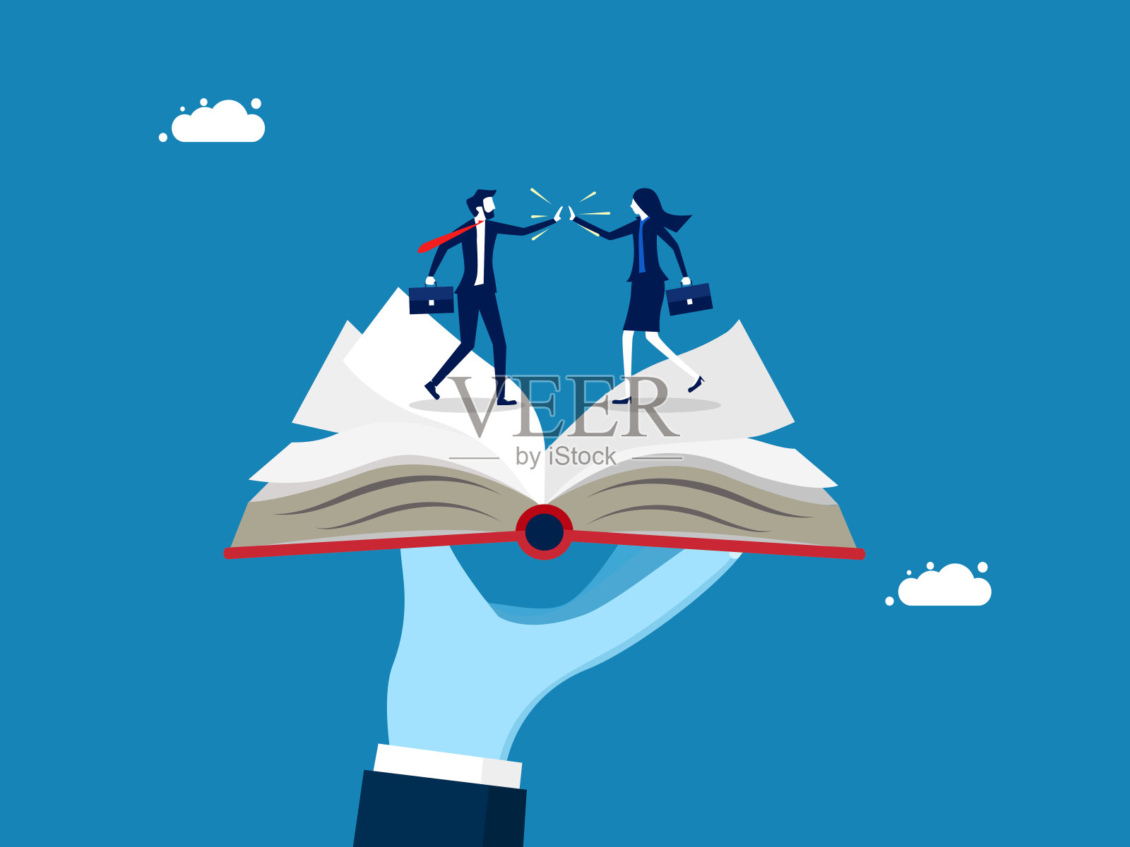 新的员工程序或规则。商务人士与新员工握手指南插画图片素材