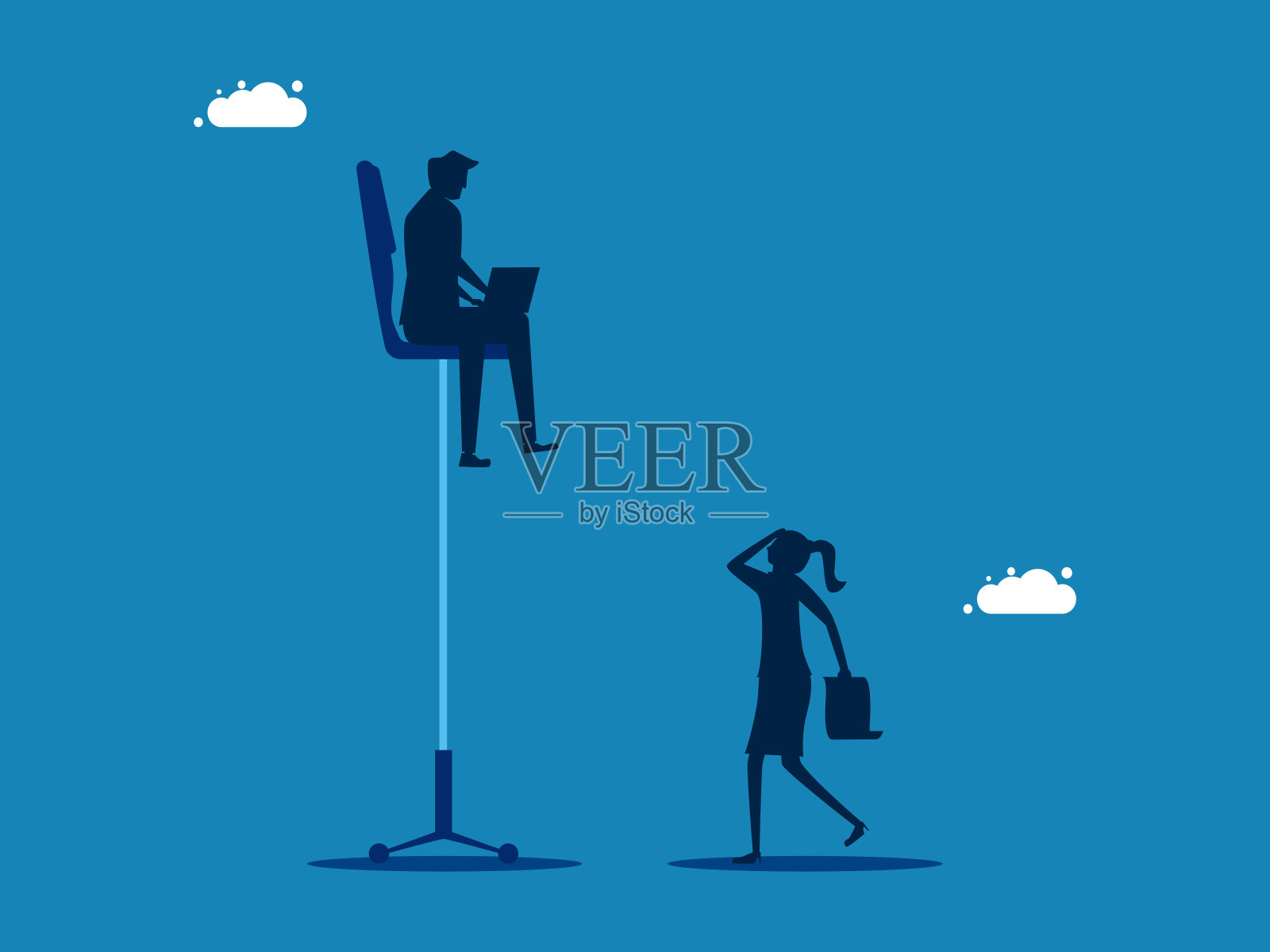 性别优势。商人坐在女商人上方的高办公椅上插画图片素材