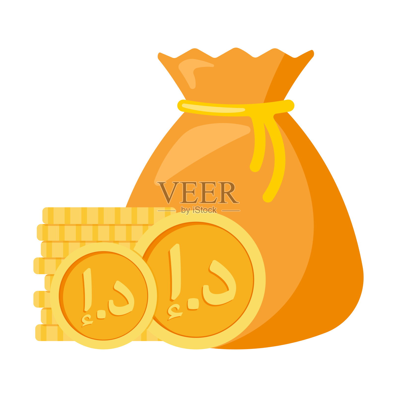 阿联酋迪拉姆与钱袋的商业和金融阿拉伯联合酋长国货币矢量插图插画图片素材