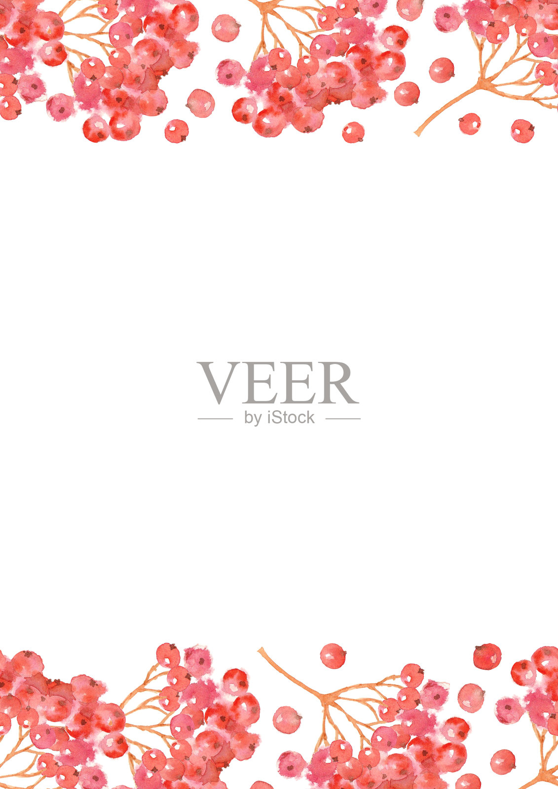 水彩画红樱莓。手绘无缝边框。邀请卡和背景模板。艺术插图。插画图片素材