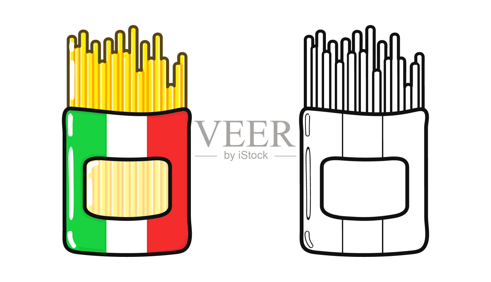 包意大利面条人物轮廓卡通插图着色书。插画图片素材