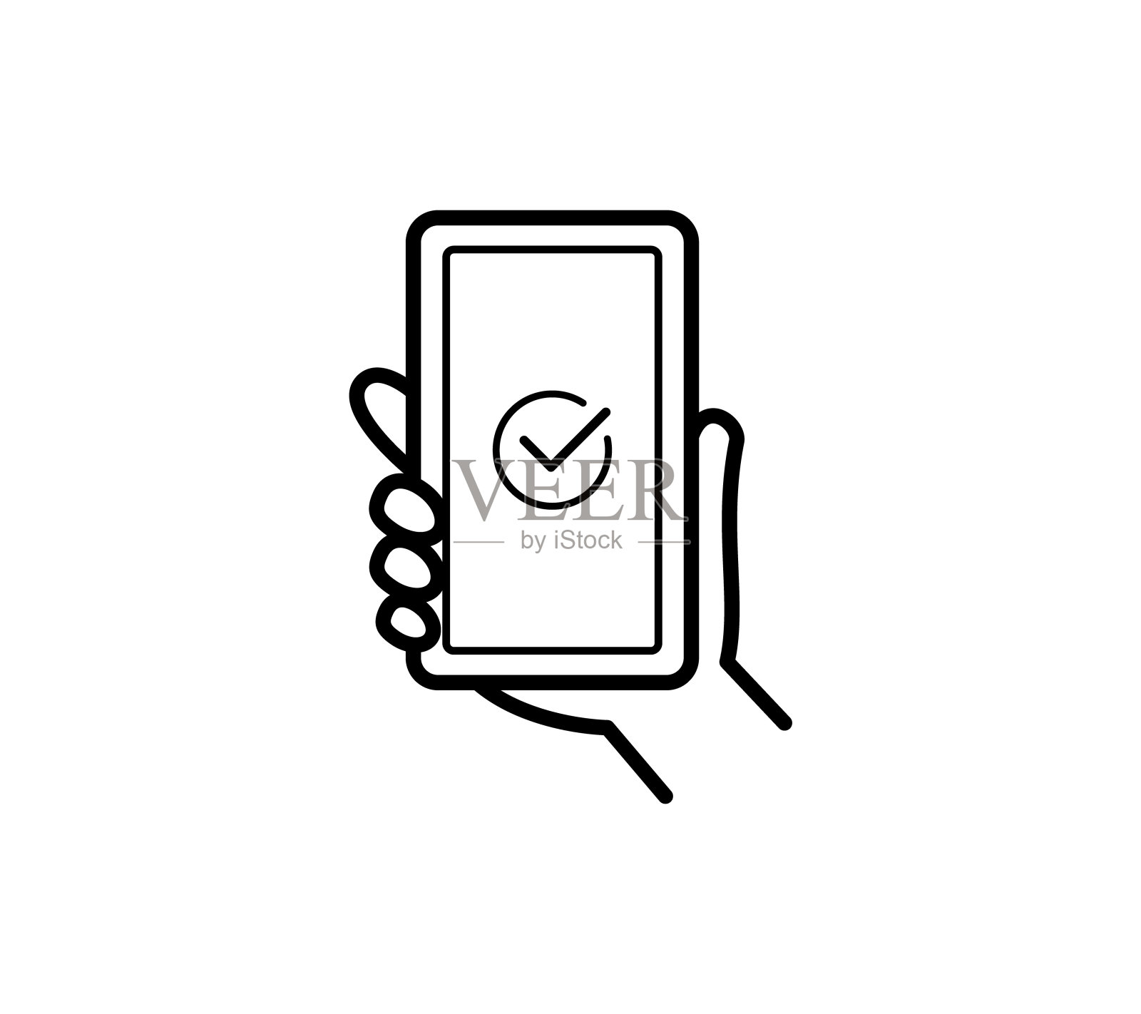 在智能手机屏幕上显示的复选标记的说明插画图片素材