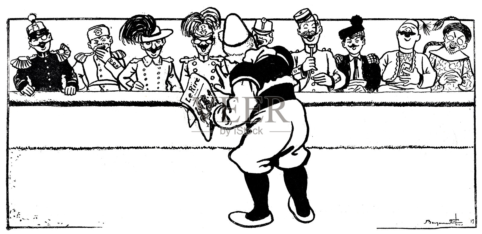 小丑给士兵们上了一堂笑课，使他们认识到解除武装的重要性插画图片素材