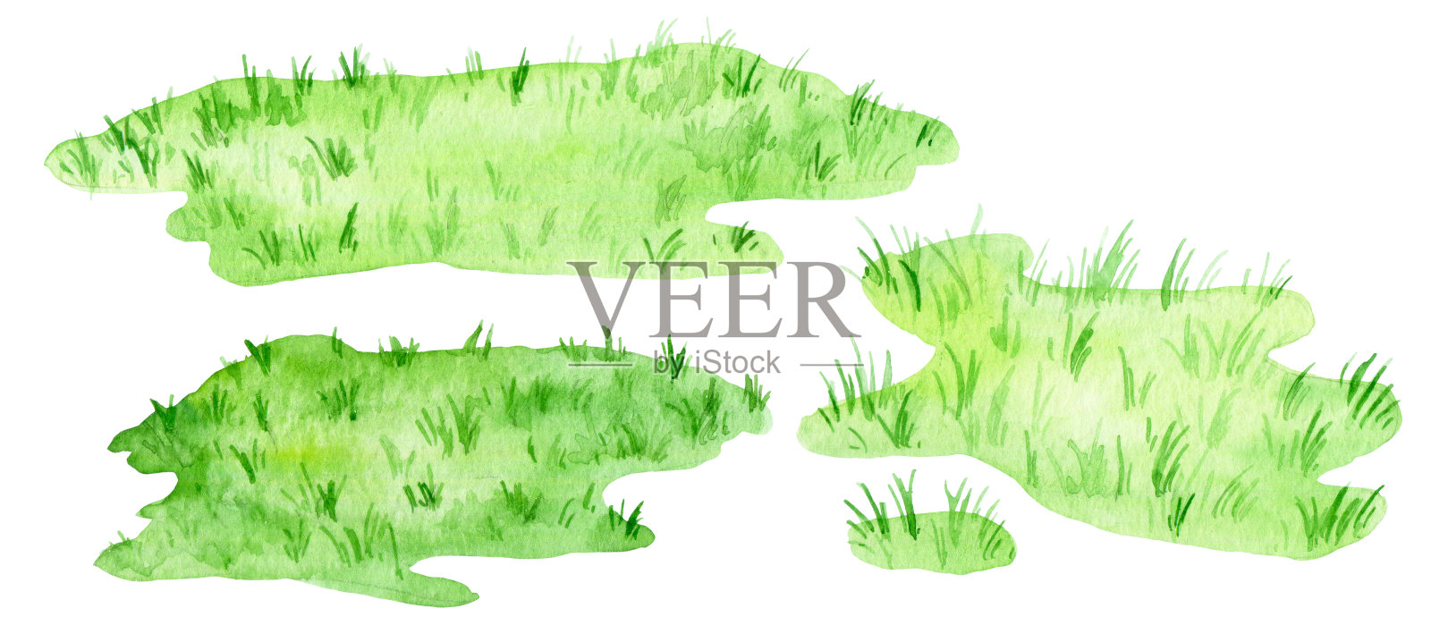 水彩画，绿色草坪。可爱的孤立插图与绿色的草插画图片素材