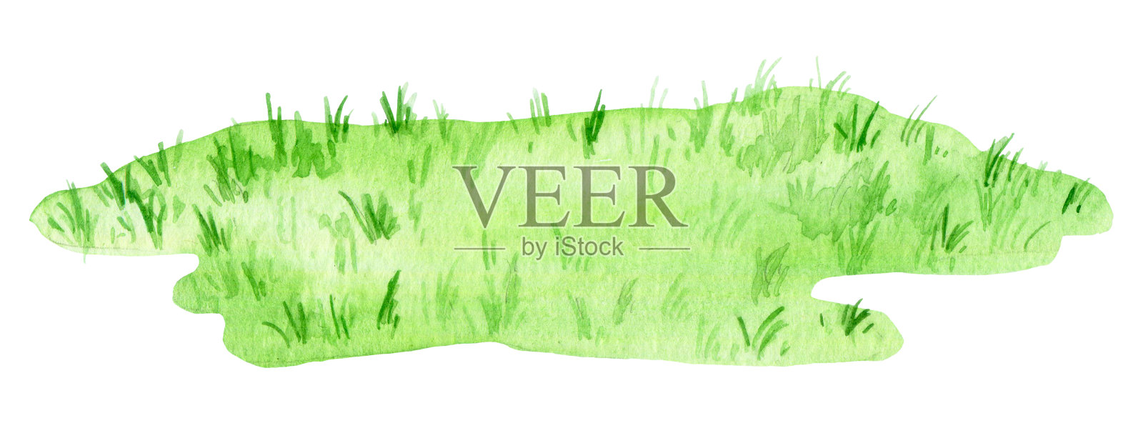 水彩画，绿色草坪。可爱的孤立插图与绿色的草插画图片素材