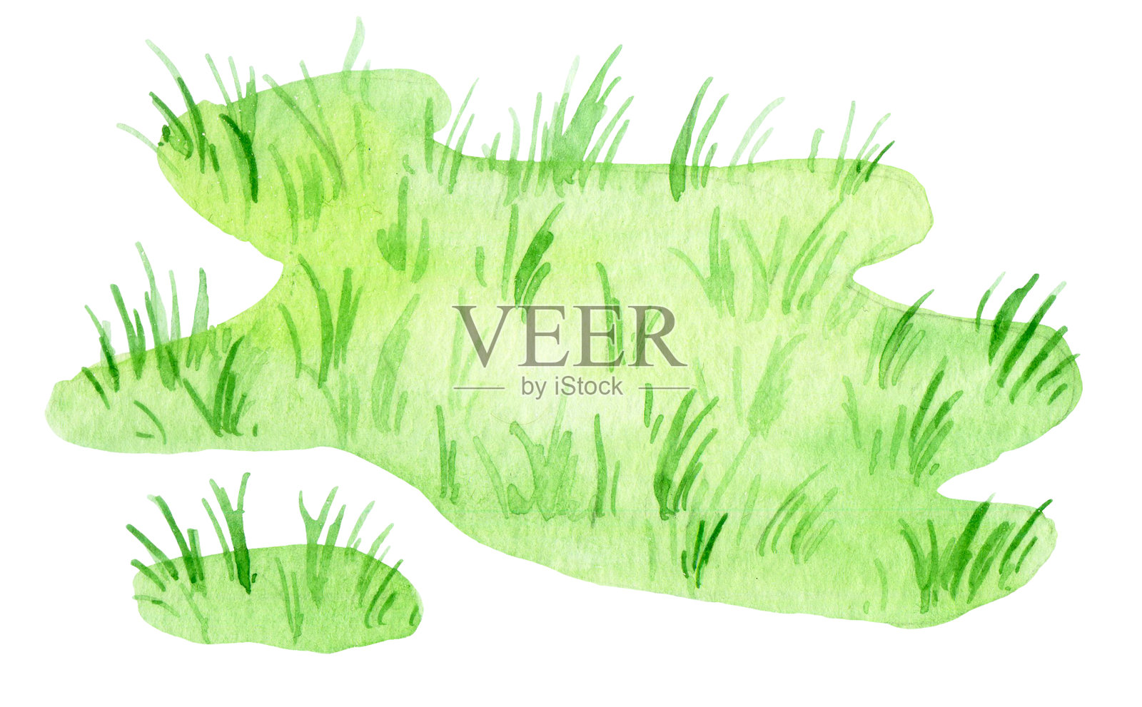 水彩画，绿色草坪。可爱的孤立插图与绿色的草插画图片素材
