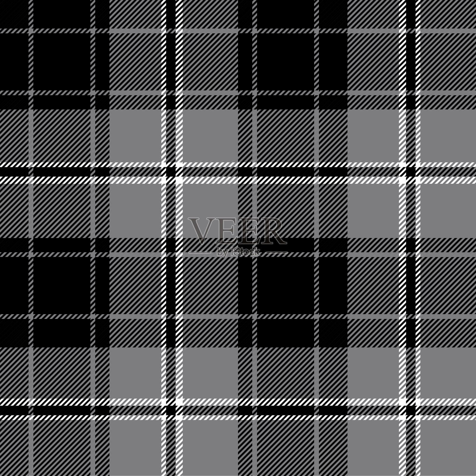 格纹格子无缝重复图案。这是一个黑灰白格子矢量插图。插画图片素材