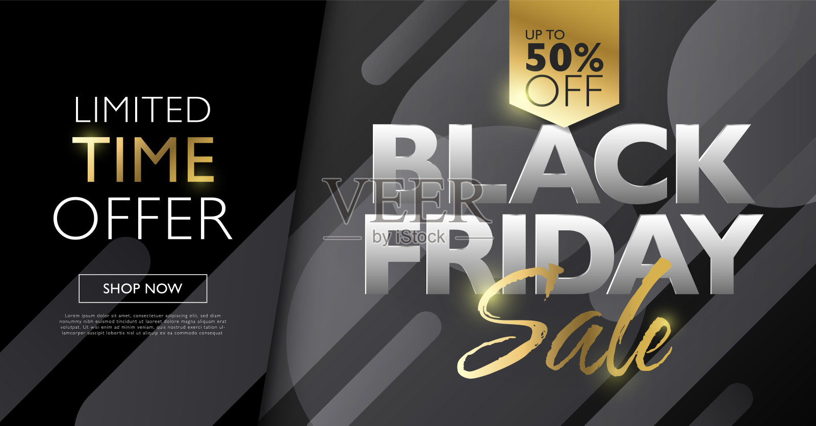 黑色星期五销售促销横幅文字字母在最小的风格几何形状的背景。矢量图插画图片素材