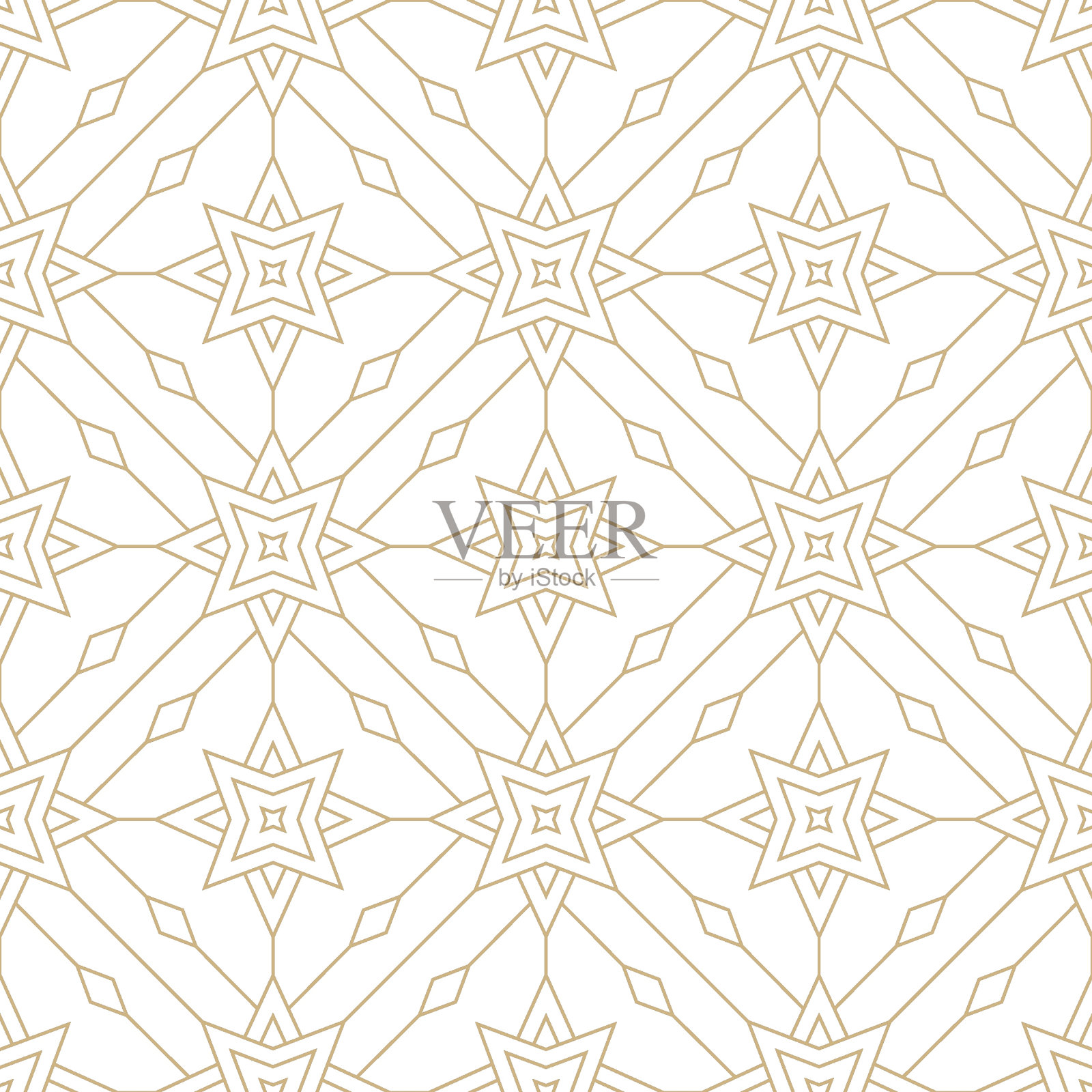 线性金星无缝图案。白色背景上神奇的线性星星。轻中世纪天体线图案。插画图片素材