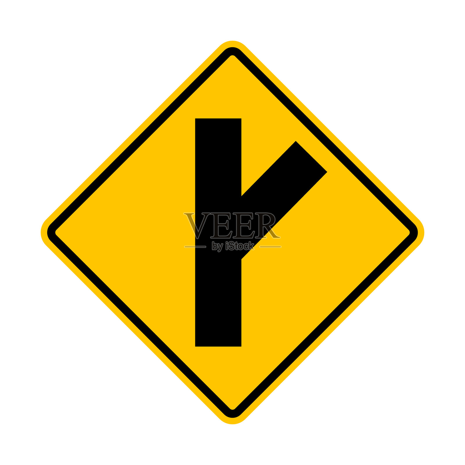 不受管制的与相邻道路的交叉路口。从右边开始。右侧为合并道路的标志。的交叉路口。路口一条街或道路与另一条街或道路相交的地方黄色警告标志。插画图片素材