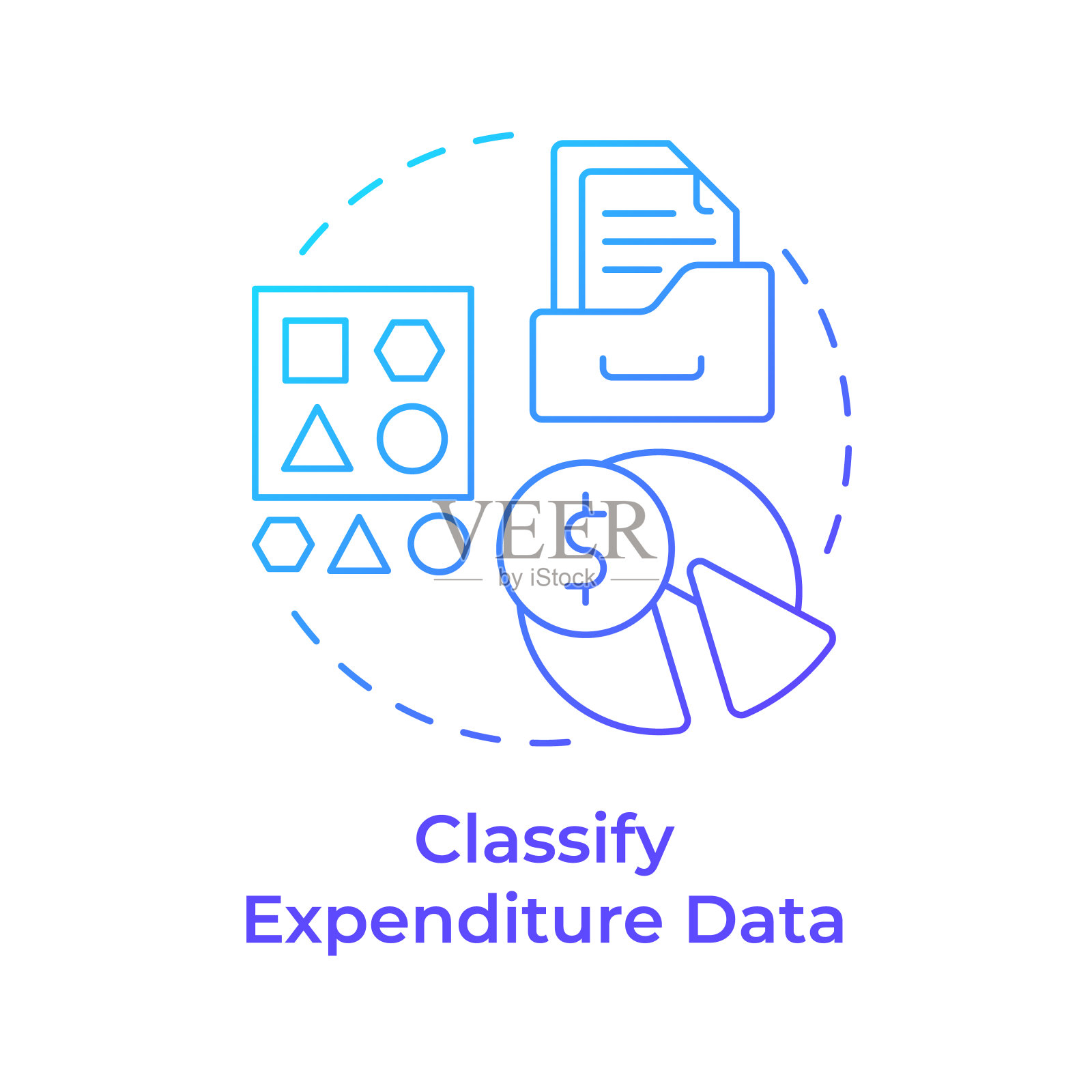 分类支出数据蓝色梯度概念图标插画图片素材