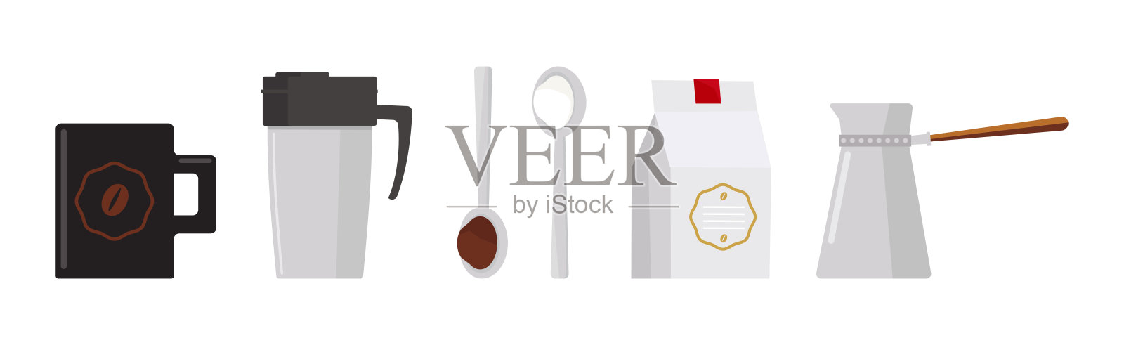 咖啡饮料酿造图标和对象向量集插画图片素材