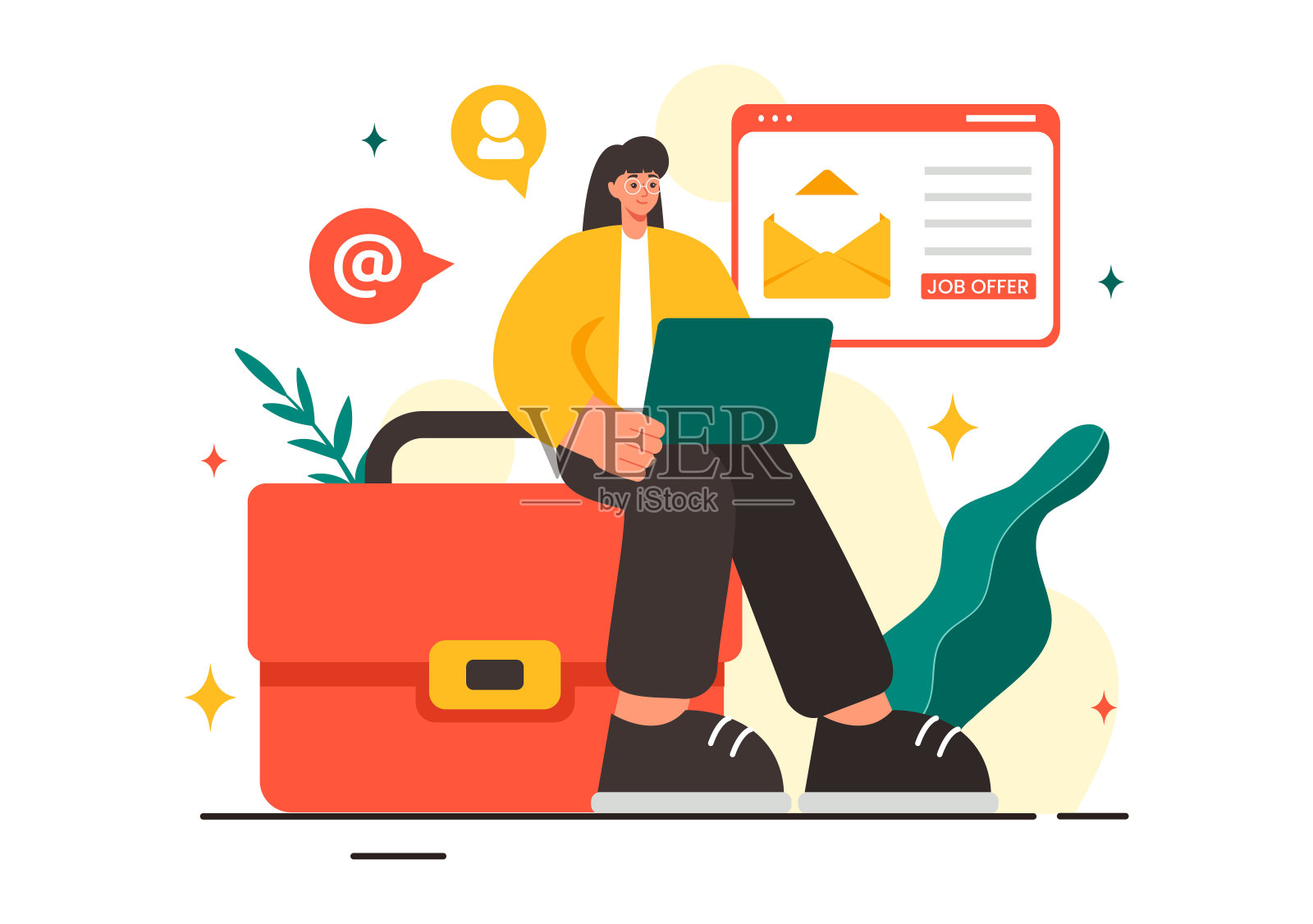 工作提供矢量插图具有商人，招聘搜索，职业生涯开始，并在平面风格的卡通背景公司空缺插画图片素材