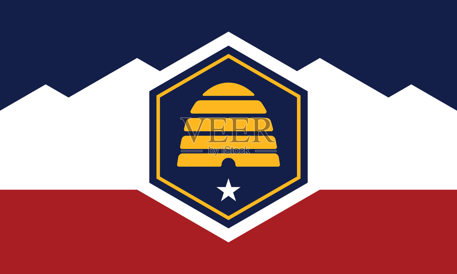 犹他州州旗。州旗图标。标准颜色。标准尺寸。矩形旗帜。电脑插图。数字插图。矢量插图。插画图片素材