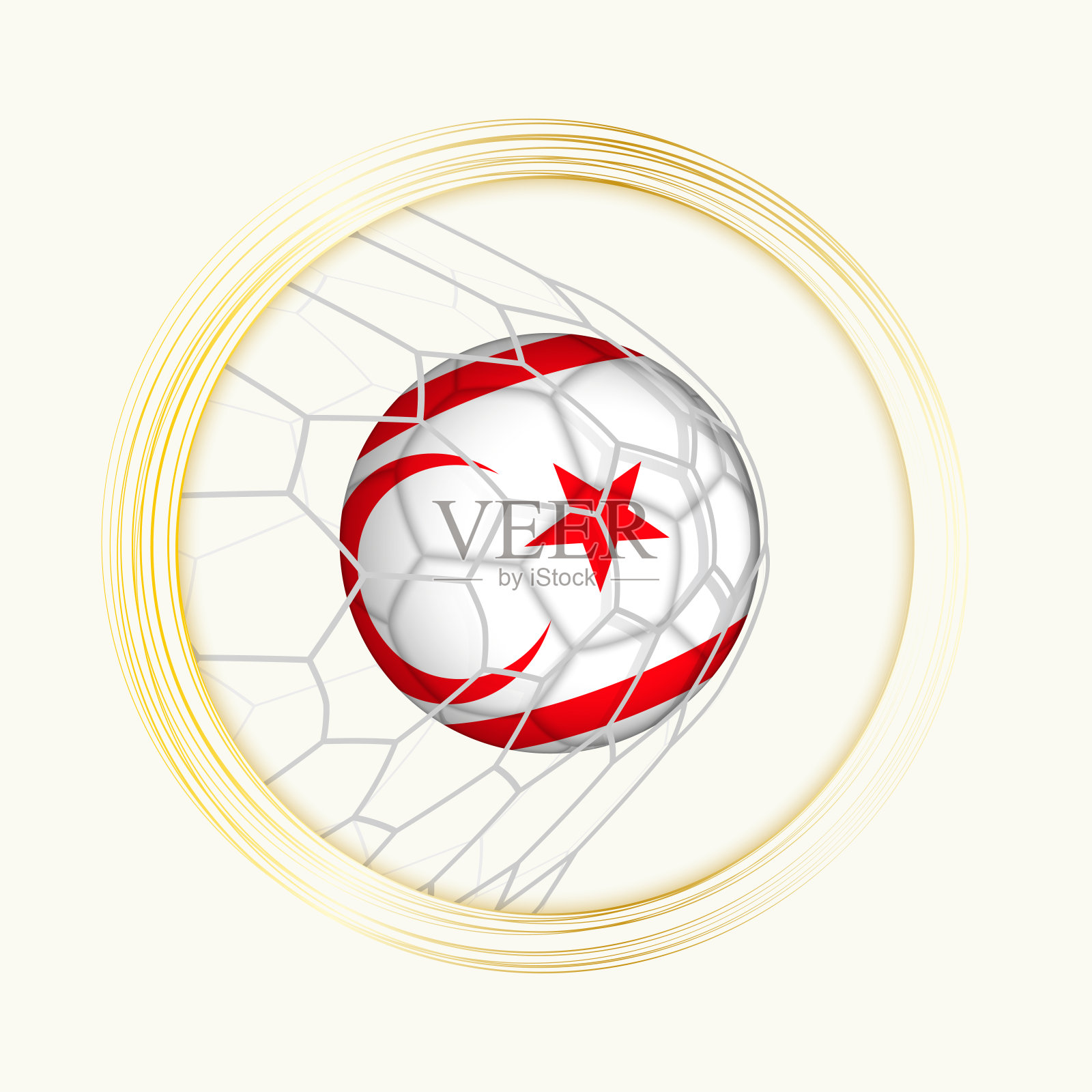 北塞浦路斯进球，抽象的足球符号与插图北塞浦路斯球在足球网。插画图片素材