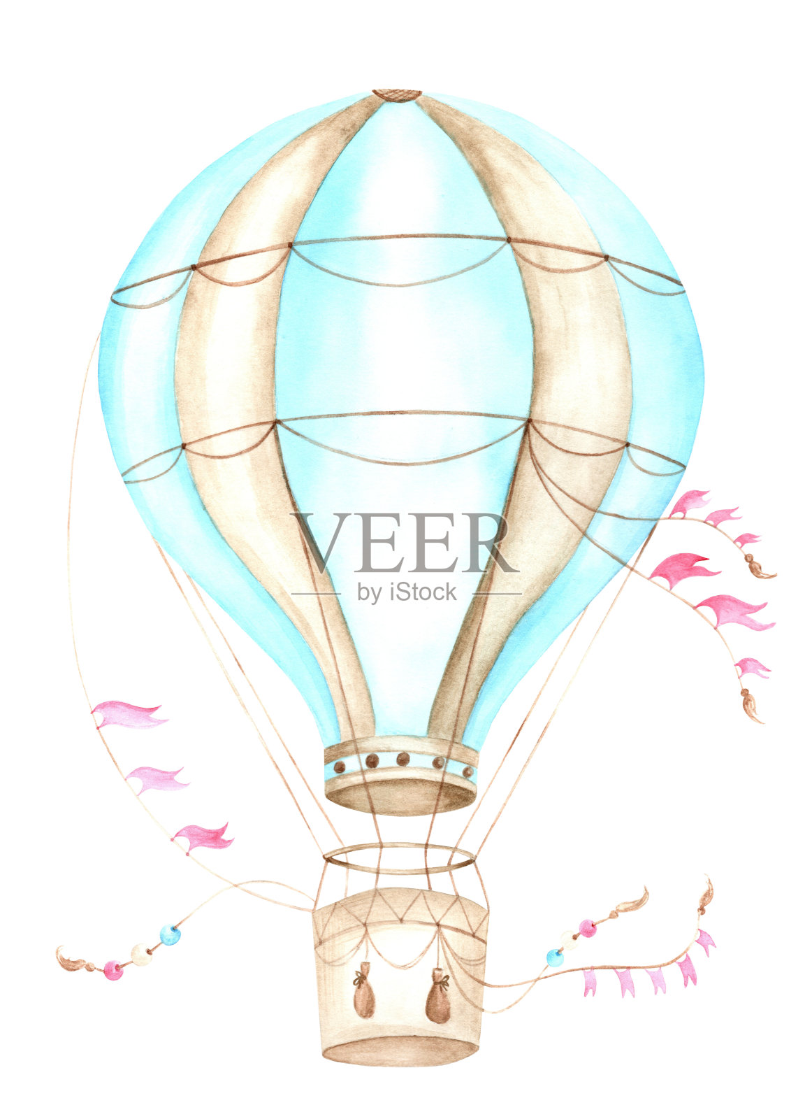 水彩气球插图，气球。适用于纺织品、废纸、墙纸、包装纸、卡片和请柬、儿童聚会的装饰。插画图片素材
