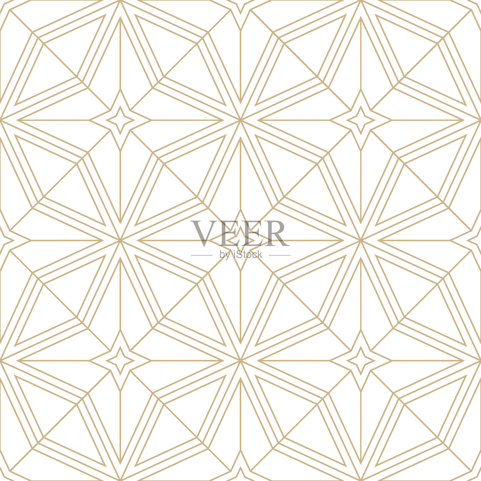 线性无缝图案与星星。金线艺术菱形瓷砖。装饰艺术几何天体白色背景插画图片素材