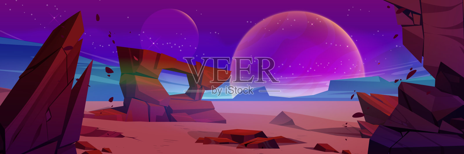 带有岩石地形的外星行星背景插画图片素材