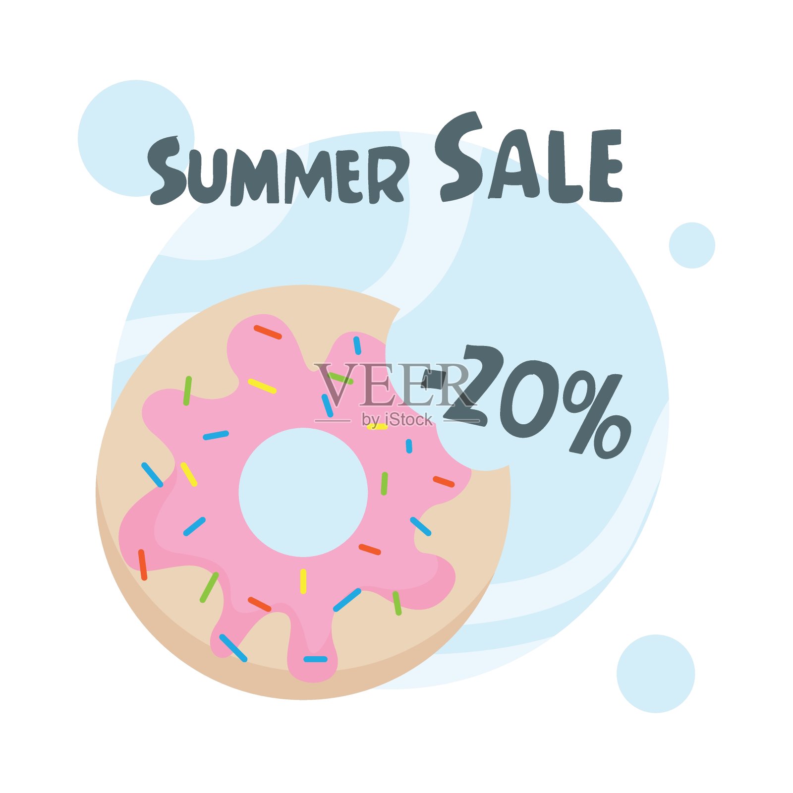 夏季促销概念。矢量插图的一个甜甜圈。设计一个横幅，广告与有关折扣的信息插画图片素材