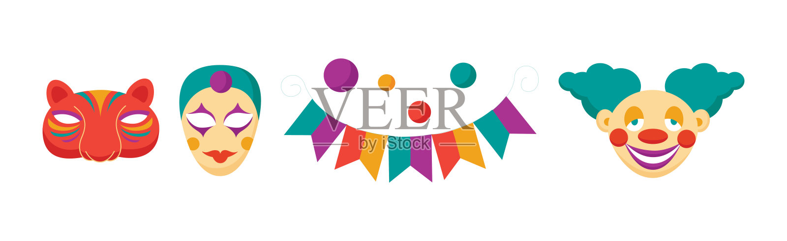 快乐的小丑嘉年华和化妆对象向量集插画图片素材