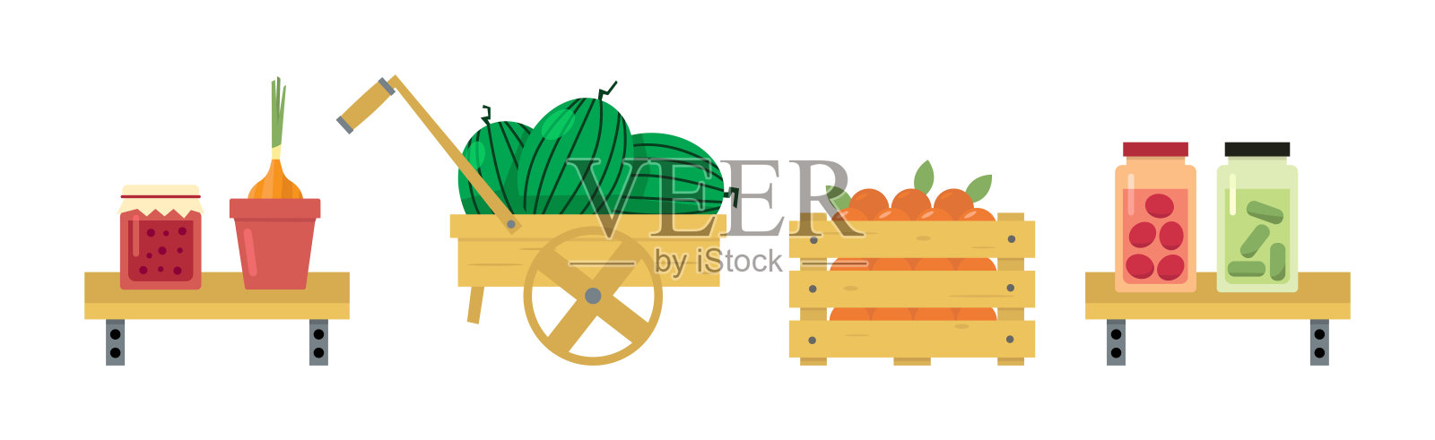 收获与新鲜和成熟的有机食品和产品矢量集插画图片素材