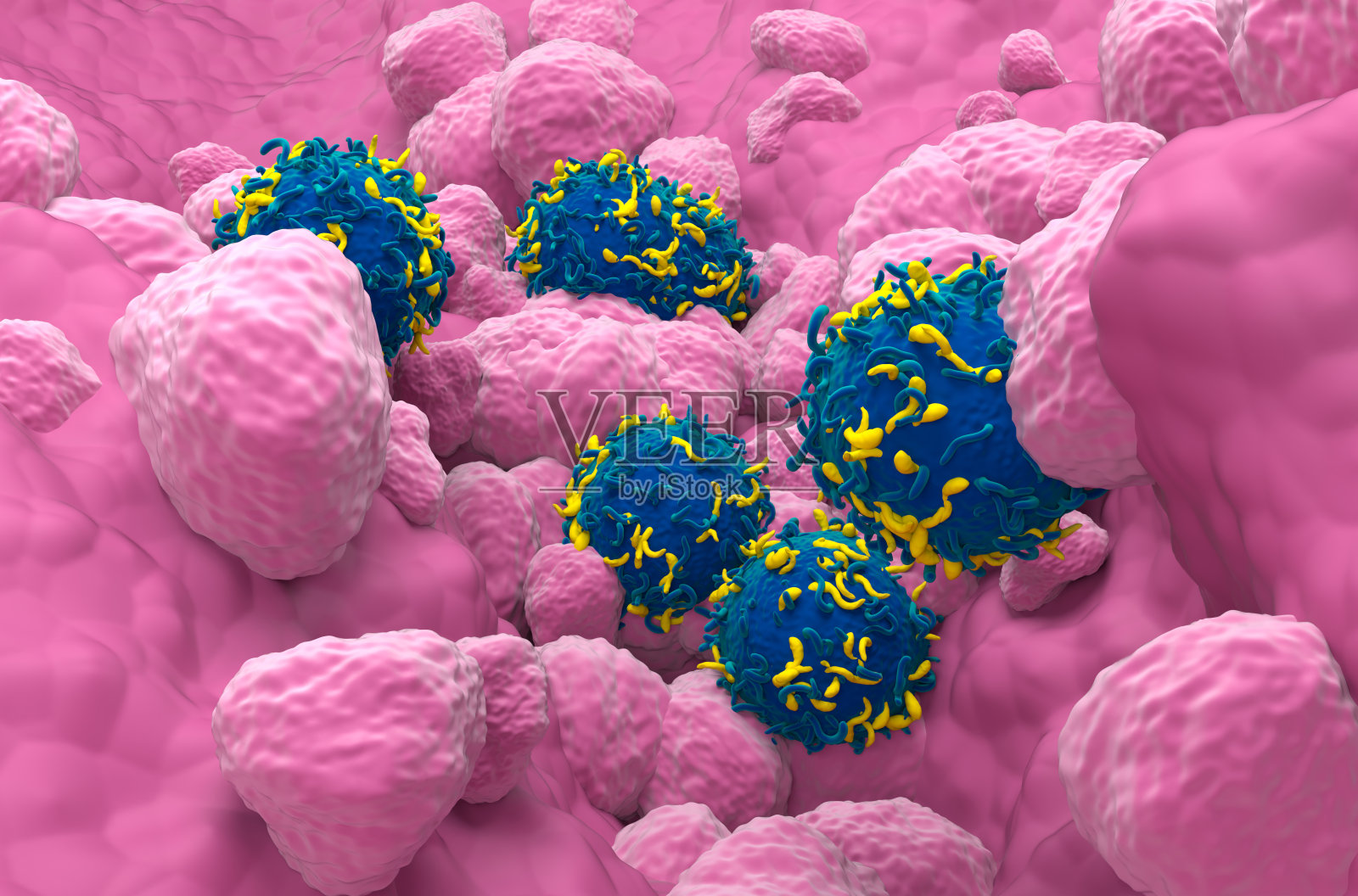 CAR - T细胞治疗肺癌-特写视图3d插图照片摄影图片