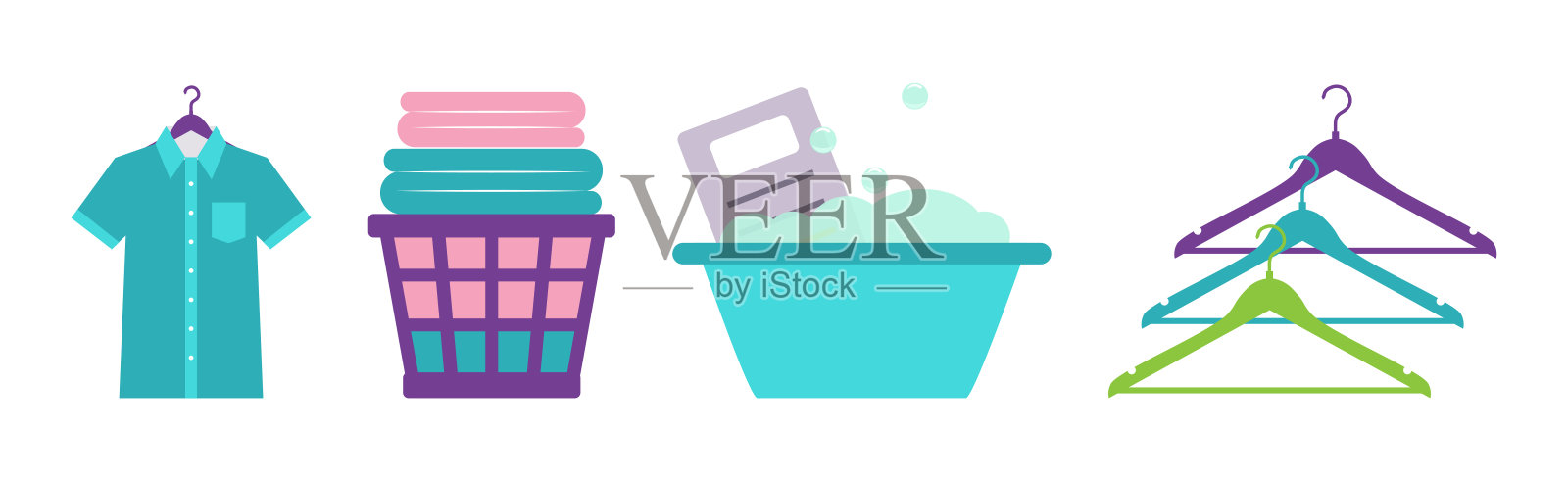 洗衣项目和对象作为洗衣向量集插画图片素材